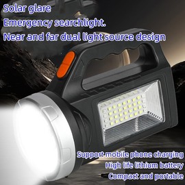 ELEWealth Spotlight Flashlight Rechargeable, Led High Lumens Super Bright, Solar Panels,7 modes,IPX4 Waterproof Handheld Spotlight for Home Power Failure,Outdoor,Camping,Hiking,Emergencies (black5)