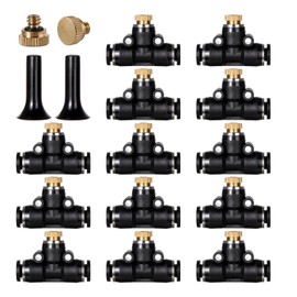 12 Pack Brass Misting Nozzles Outdoor Cooling System with 12 Heavy Duty Misting Nozzle,12 Tees,2 Brass Plugs,2 Black Plugs for Outdoor Cooling system