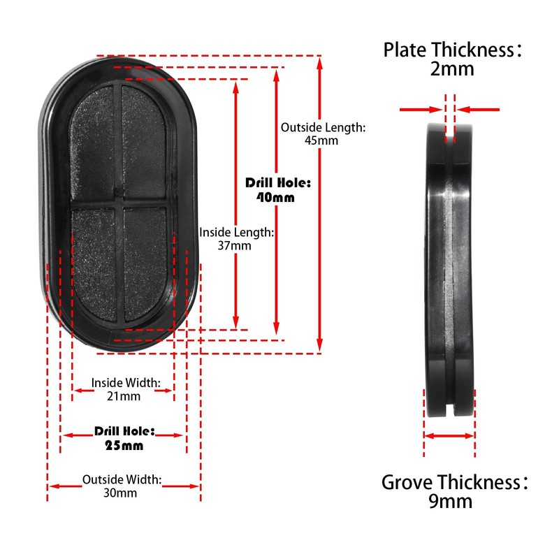 Flyshop Black 25 x 40mm, 1" x 1-9/16" Oval Rubber