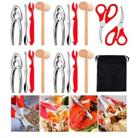 21Pcs Seafood Tool Set Nut Cracker Set Include 6 crab crackers, 6 Lobster Shellers, 6 crab leg forks/picks, 2 Seafood Scissors& Storage Bag