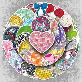 50 Pcs Disco Ball Vinyl Stickers,Disco Graffiti Stickers,Vinyl Waterproof Decals for Kids Teens Girls,Phone Laptop Bottles Skateboard Computer Phone Luggage Guitar Gifts