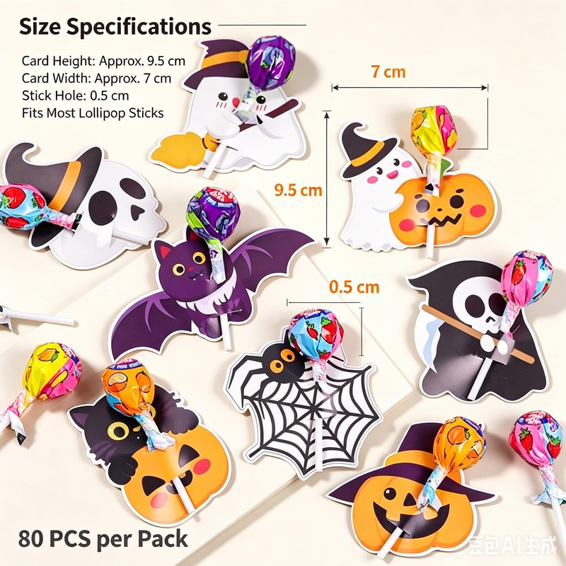 80 Pcs Halloween Paper Cards Lollipop Jam Chocolate Candy Holder