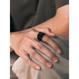 Richsteel American Class Ring for Men Teenager Large Signet Rings Black Onyx Square Ring Mens Size Z+3