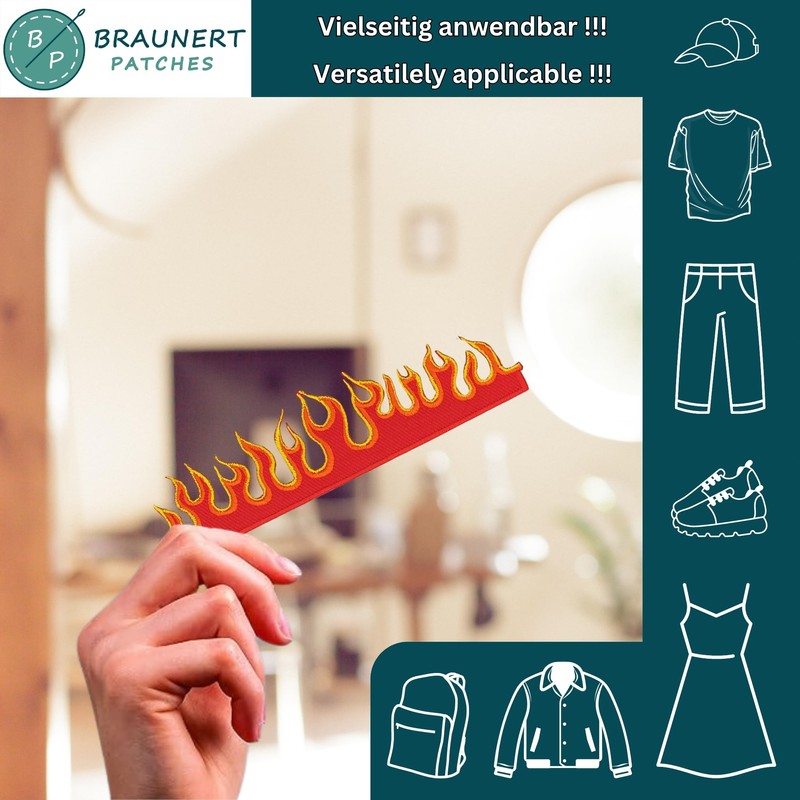 Fire Flames Patch for Iron-On or Sew On Iron-On Patch