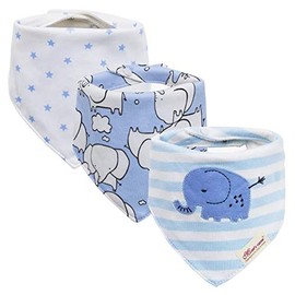 JN&LULU 3 Pack Newborn Baby Bibs Bandana Drool Bibs for Drooling Cotton Baby Gifts (Light Blue)