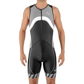 SLS3 Triathlon Suits Mens - Premium Triuit Triathlon Men - Sleeveless, Quick Drying Tri Kit with Large Back Pocket (Black/Thunder Grey, Small)