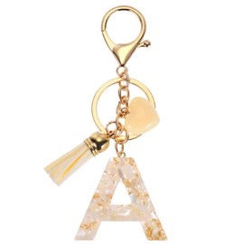 [PATIKIL] Alphabet Initial Letter Key Chain Resin Cute Key Chain Tassel Heart Letter A Pendant Decoration Women Keeper Handbag Backpack Bag Accessories Beige