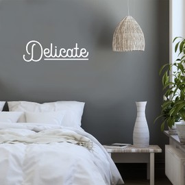 Vinyl Wall Art Decal - Delicate - 8" x 25" - Modern Inspirational Positive Cute Word Quote Sticker for Home School Office Bedroom Closet Kids Room Living Room Decor (White)