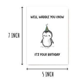 PTTShop Waddle You Know Your Birthday Card - Lovely Penguin Greeting Card - Cute Bday Card - Pretty Pun Card - Cute Birthday Keepsake