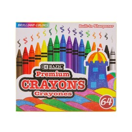 BAZIC Crayons 64-Count, Assorted Colors Coloring Crayon Set w/Sharpener, Drawing Crayons for School Art, Gift for Kids Artist (64/Pack), 24-Packs