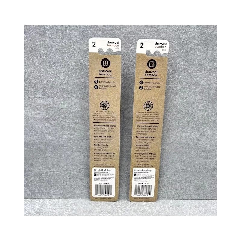 Brush Buddies Charcoal Bamboo Toothbrush Soft infused Bristles ( 2