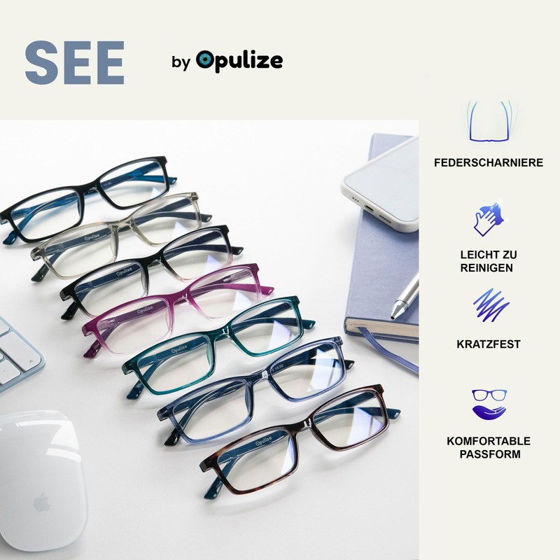 Opulize Sea Glasses Blue Light Filter Slim Frame Spring Hinges