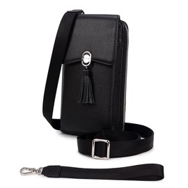 Pearl Angeli Small Leather Crossbody Bags for Women RFID Cross Body Cell Phone Wallet Purse with Two Nylon Straps