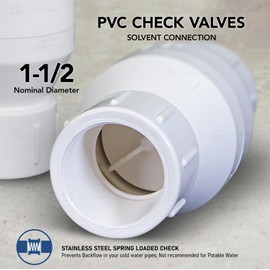 Midline Valve 4I2T112 PVC Inline Check Valve for Backflow Prevention 1-1/2'' Solvent Connections White Plastic