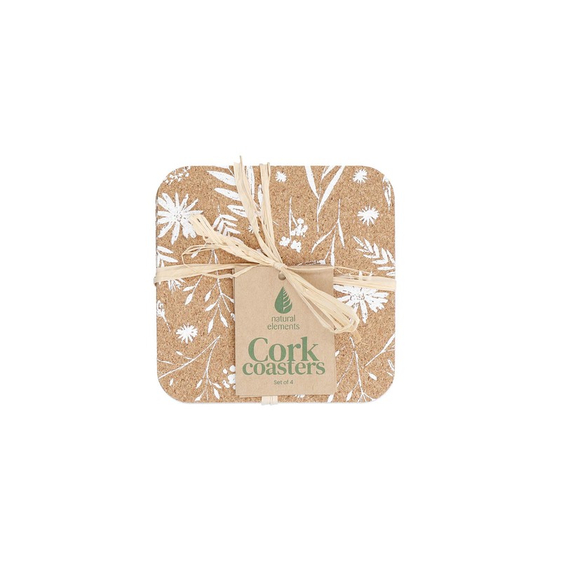 KitchenCraft Natural Elements Set of 4 Cork Coasters, 4 Biodegradable