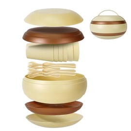 Juego de platos de campamento, pícnic, juego de platos y cuencos con cucharas y tenedores, sin BPA, 17 piezas de kit de desorden de campamento, juego 