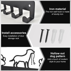 Hook Hanger Wall Key Holder Dog and Paw Prints Metal Key Holder with 5 Hooks Dog Coat Rack Black Iron Wall Mounted Hook for Dog Owners Wall Decoration Metal Bathroom Kitchen