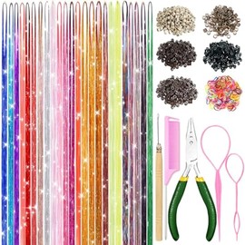 Hair Tinsel,24 Colors Hair Tinsel Kit for Girls 9600 Strands Fairy Tinsel Hair Extensions Holographic Hair Tinsel Heat Resistant Colored Hair Glitter Christmas Party Festival (24 Colors)