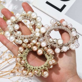 Runmi Hair Bobbles, Pearl Hair Scrunchies, Elastic Ponytail Holder Headbands, Hair Accessories for Women Girls Lady Children (Pack of 3)