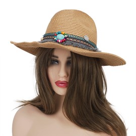 Mens Womens Western Cowboy Straw Hat Classic Brown Cowgirl Woven Sun Hat Roll Up Fedora Hat
