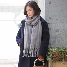 Anjing Women's Scarf with Fringes, Cashmere Feel Scarves, Cuddly Warm Winter Scarf, Thick, Plain, Grey, gray