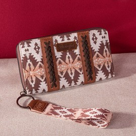 Wrangler - cartera tipo portafolios para mujer, diseño azteca occidental con tarjetero de crédito, Café (Light Coffee), portafolios