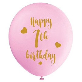 Pink 7th Birthday Latex Balloons, 12inch (16pcs) Girl Gold Happy Seventh Birthday Party Decorations Supplies