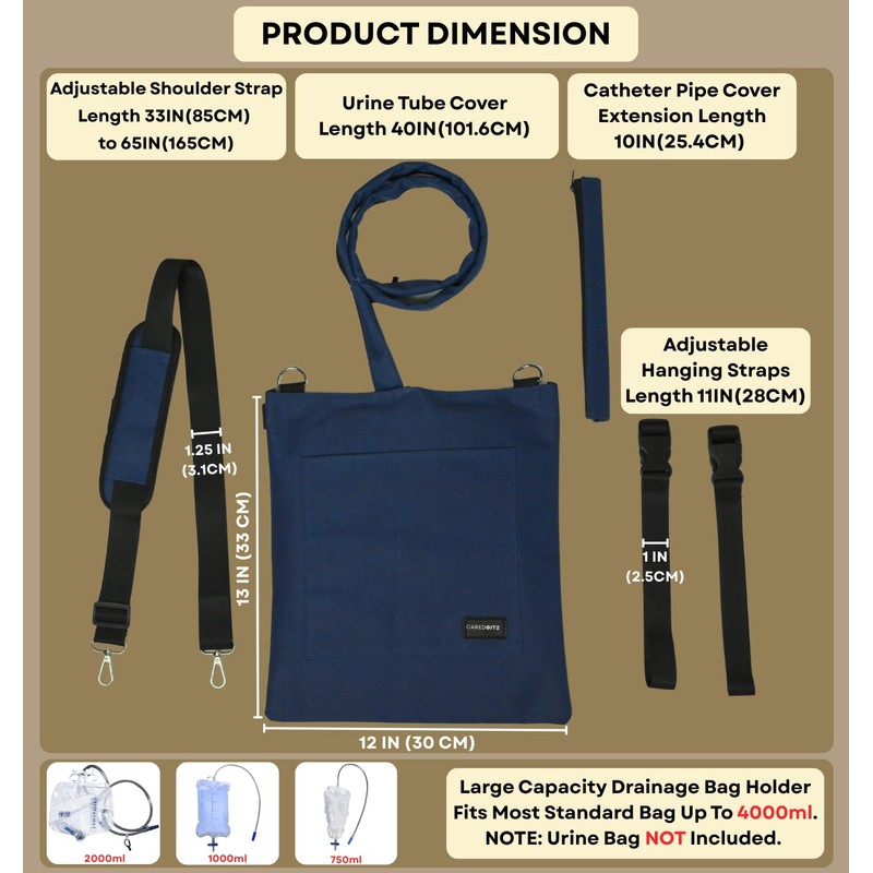 Caredgitz Catheter Bag Holder, Urine Drainage Bag Holder, w/Drain Tube