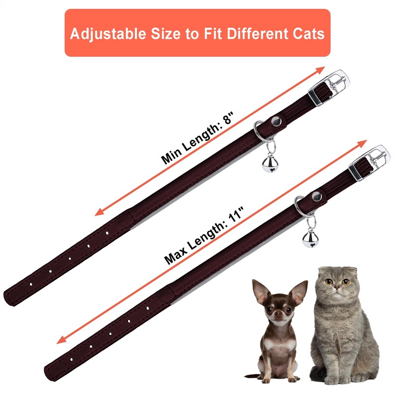 OOPSDOGGY Rolled Leather Cat Collar with Bell, Reflective Kitten Collars