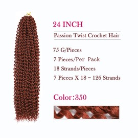 7 Packs Passion Twist Hair 24 Inch Water Wave Crochet Hair Extensions Passion Twist Crochet Hair Passion Twists Braiding Hair Bohemian Braids Synthetic Hair (60 cm, 350)