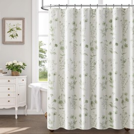 NDDYCU Sage Green Floral Vintage Shower Curtain,Cottage core Cotton Botanical Shower Curtains for Bathroom,72Wx72H