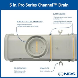 NDS Pro Series Channel Drain Kit, 5-1/2 in. X 39-3/8 in. Deep Profile Channel, Galv. Steel Grates, End Caps/Outlet, 5 in