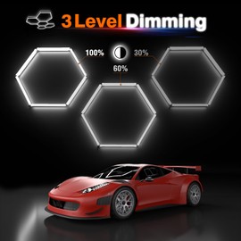 Litezone Hexagon Garage Lights : 3 Level Dimmable 168W Tube 5 Grids Hexagon LED Lights - Easy Install 6500K Super Bright Hex Lights for Garage, Home Gym, Shop, Workshop, Basement, Studio