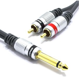 VITALCO MK80 6.3 mm Jack to 2x RCA Audio Cable, 5 m Length, Gold-Plated Contacts, Aluminium Connector