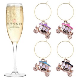 MONNEL P648 Assorted Little Princess Carriage Wine Charms Glass Markers Tags for Party Decorations with Velvet Bag- Set of 4