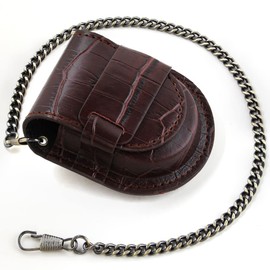 Tiong Vintage PU Leather Pouch 45mm Pocket Watch Bag Storage Box Protector Holder Pocket Watches Stand with Chain for Men Gifts