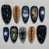 Medium Almond Press on Nails Aesthetic Nail Art Dark Blue