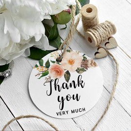 Thank You for Celebrating with Us Tags, 100Pcs Floral Thank You Tags for Wedding Birthday Baby Shower Party Favors, Paper Gift Tags with 100 Feet Jute String