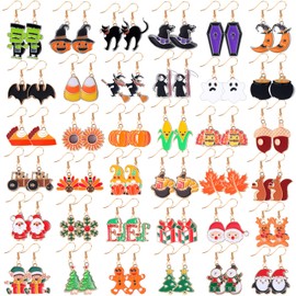 Nosiny 36 Pairs Holiday Earrings Variety Pack Summer Fall Thanksgiving Gifts for Women Teacher Holiday Party Favors(Novel Hook Earrings)