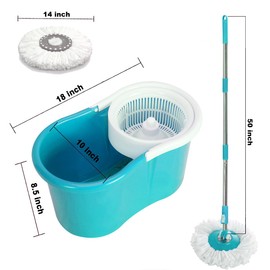 360 Degree Rotating Easy Magic Floor Mop and Twist Spinning Dry Bucket with 2 Microfiber Mop Head