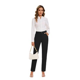 KICZOY Women's Stretch Business Straight Leg Dress Pants with Pockets Wear to Work Casual Suitpants A-Black