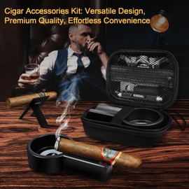 Multifunctional Cigar Accessories, 5-in-1 Kit - V Cigar Cutter, Cigar Draw Enhancer Tool, Cigar Ashtray, Cigar Holder, Cigar Punch, with Accessory Bag for Smoking, Travel, Outdoor, Cigar Gifts for Men