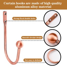 4PCS Bronze Curtain Tiebacks, Aluminum Alloy Curtain Holdbacks, Curtain Hook, Curtain Hooks for Drapes, Master Bedroom Decor