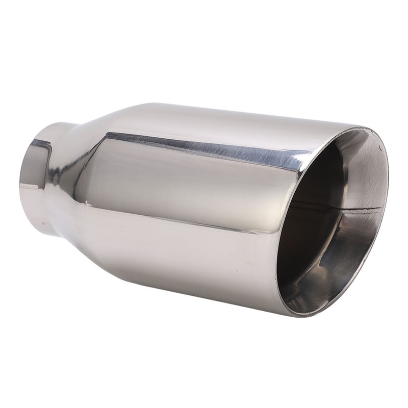 Single Outlet Exhaust Tip Silver Stainless Steel Beveled Mouth Straight
