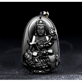 Bella Jade Buddha Pendant Necklace, Bodhisattva Amulet / Talisman. Made Of Obsidian Gemstone, No Metal
