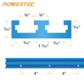 POWERTEC 71946 36" Double-Cut Profile Universal T-track with Dual Laser Engraved Scale, 3" Fence Flip Stop and 1/4"-20 T Track Knob Kit