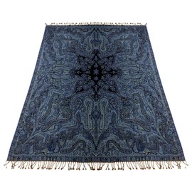 Lorenzo Cana 96262 Luxury Wool Blanket Jacquard Woven from the Finest Wool from Merino Lamb Paisley Blue Black Golden Yellow Patterned Blanket Wool Sofa Blanket Plaid 140 cm x 200 cm