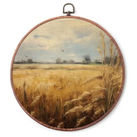 Ebned 10" Vintage Round Canvas Wall Art Decor - Vintage Autumn Rice field harvest, Autumn Harvest Style – Great for Living Rooms, Kitchens,And Homes Decorate Or As A Gift - A11