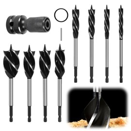 9 Stück Extra Lange Holzbohrer Bohrer Set mit schlagschrauber adapter 10mm, 16mm, 18mm, 20mm, 22mm, 25mm, 32mm, 35mm, Cobalt Bohrer Set mit Spiralbohrer für DIY-Holzbearbeitung, Schnitzen, Gravieren