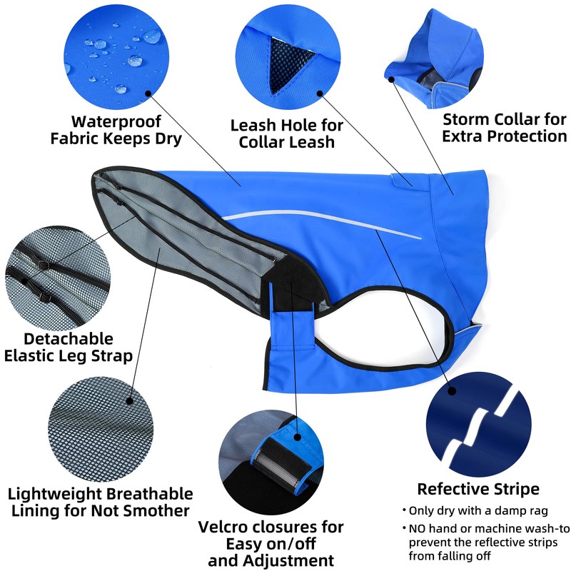 Mile High Life Dog Raincoat, Adjustable Waterproof Reflective Rain Jacket